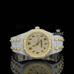 Yellow Gold Arabic Numerals Two Tone Fully Iced Out Moissanite Watch