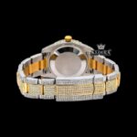 Yellow Gold Bezel Diamond Markers White Dial Two Tone Moissanite Watch Caseback View