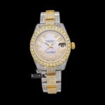 Yellow Gold Bezel Diamond Markers White Dial Two Tone Moissanite Watch