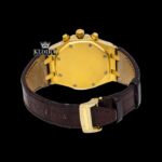 Yellow Gold Dial Brown Leather Strap Moissanite Diamond Watch Caseback View