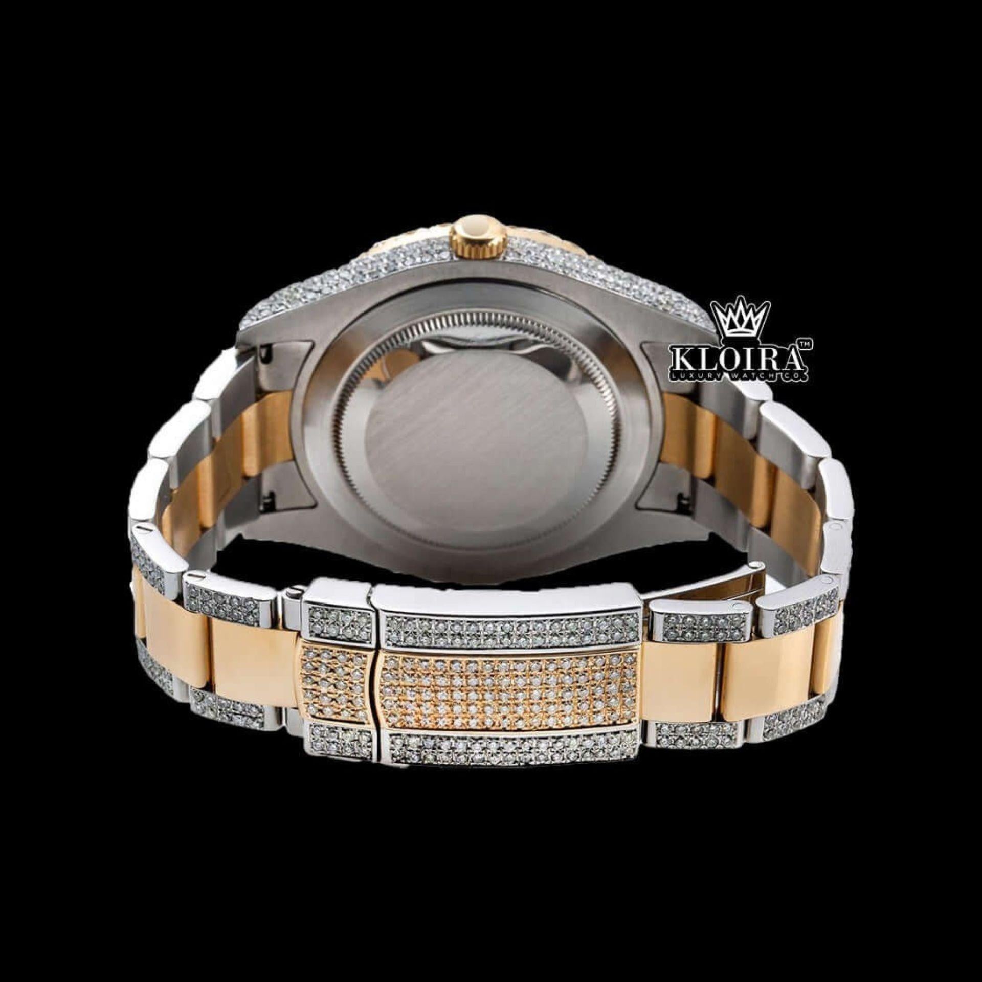 Yellow Gold Dial Diamond Markers Moissanite Diamond Watch Caseback View