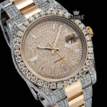 Yellow Gold Dial Diamond Markers Moissanite Diamond Watch Close Up Dial View