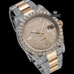 Yellow Gold Dial Diamond Markers Moissanite Diamond Watch Close Up Front View
