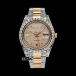 Yellow Gold Dial Diamond Markers Moissanite Diamond Watch