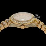 Yellow Gold Dial Red Arabic Numerals Iced Out Moissanite Watch Crown View
