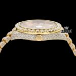 Yellow Gold Dial Red Roman Numerals Moissanite Diamond Watch Crown View