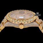 Yellow Gold Dial Roman Numerals Bust Down Moissanite Diamond Watch Crown View
