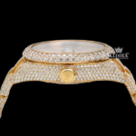 Yellow Gold Dial Standard Numerals Bust Down Moissanite Diamond Watch Crown View