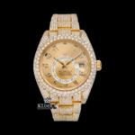 Yellow Gold Dial Standard Numerals Bust Down Moissanite Diamond Watch