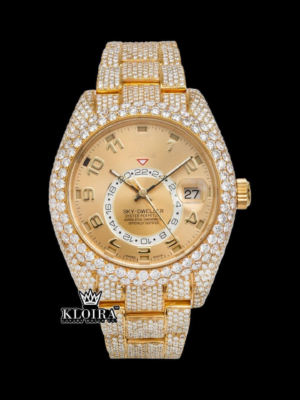 Yellow Gold Dial Standard Numerals Bust Down Moissanite Diamond Watch