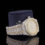 Yellow Gold Dial Two Tone Fully Iced Out Moissanite Watch Right Profile View