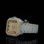 Yellow Gold Roman Dial Two Tone Iced Out Moissanite Diamond Watch Left Profile View