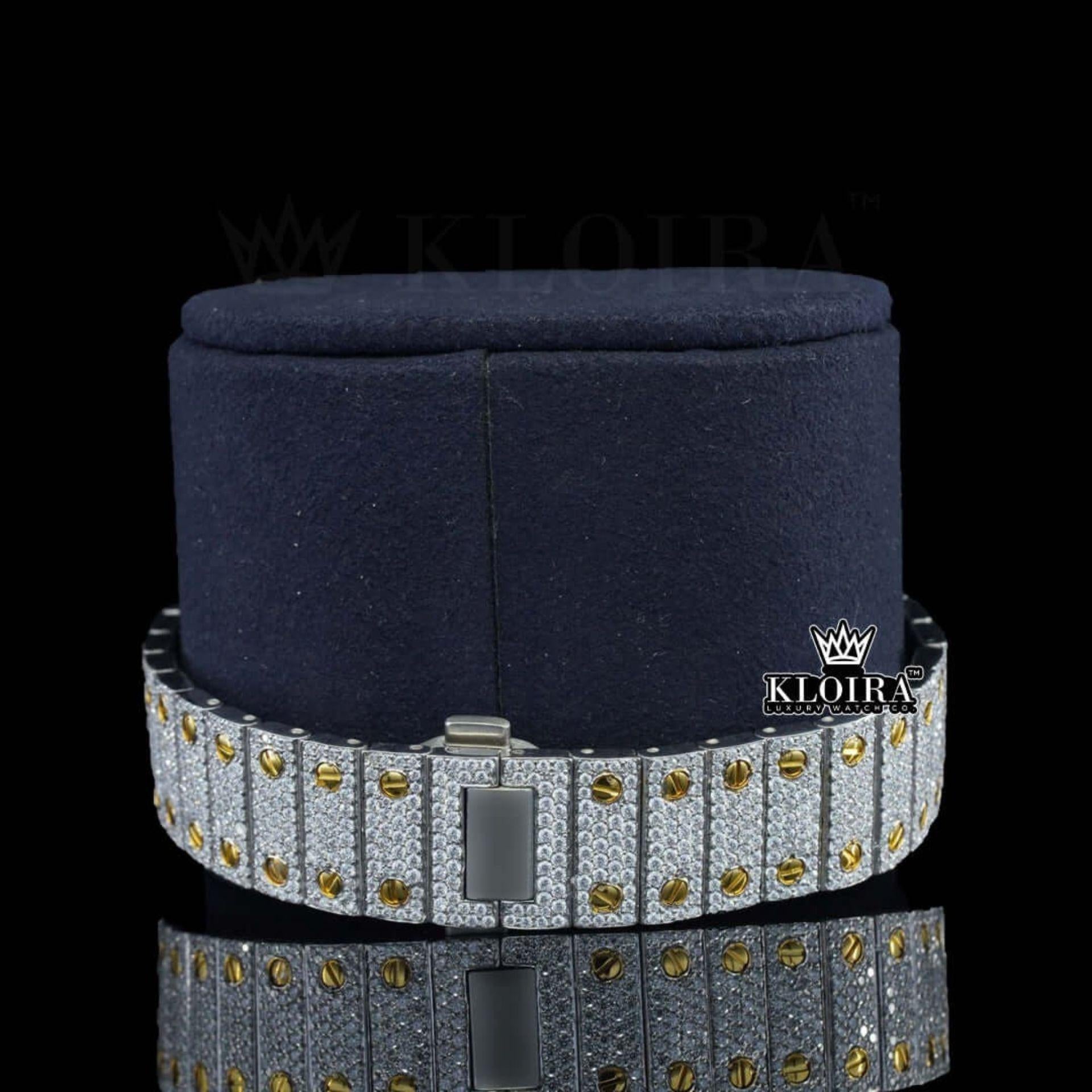 Yellow Gold Square Dial Black Roman Numerals Moissanite Watch Bracelet View
