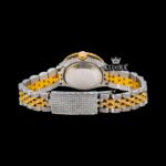 Yellow Gold Two Tone Black Dial Diamond Markers Moissanite Watch Caseback View