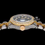 Yellow Gold Two Tone Black Dial Diamond Markers Moissanite Watch Crown View