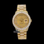 Yellow Roman Dial Day Date Display Iced Out Yellow Gold Moissanite Watch
