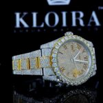 Yellow Roman Dial Two Tone Classic Link Strap Moissanite Watch Left Strap View
