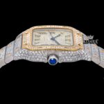 Yellow Roman Dial Two Tone Iced Out Moissanite Diamond Watch Crown View