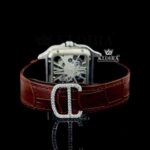 Yellow Skeleton Dial Brown Leather Strap Moissanite Diamond Watch Caseback View