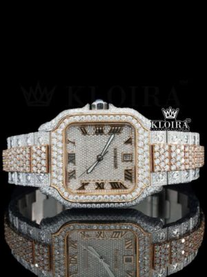 Two Tone Rose Gold Dial Roman Numerals Moissanite Diamond Watch